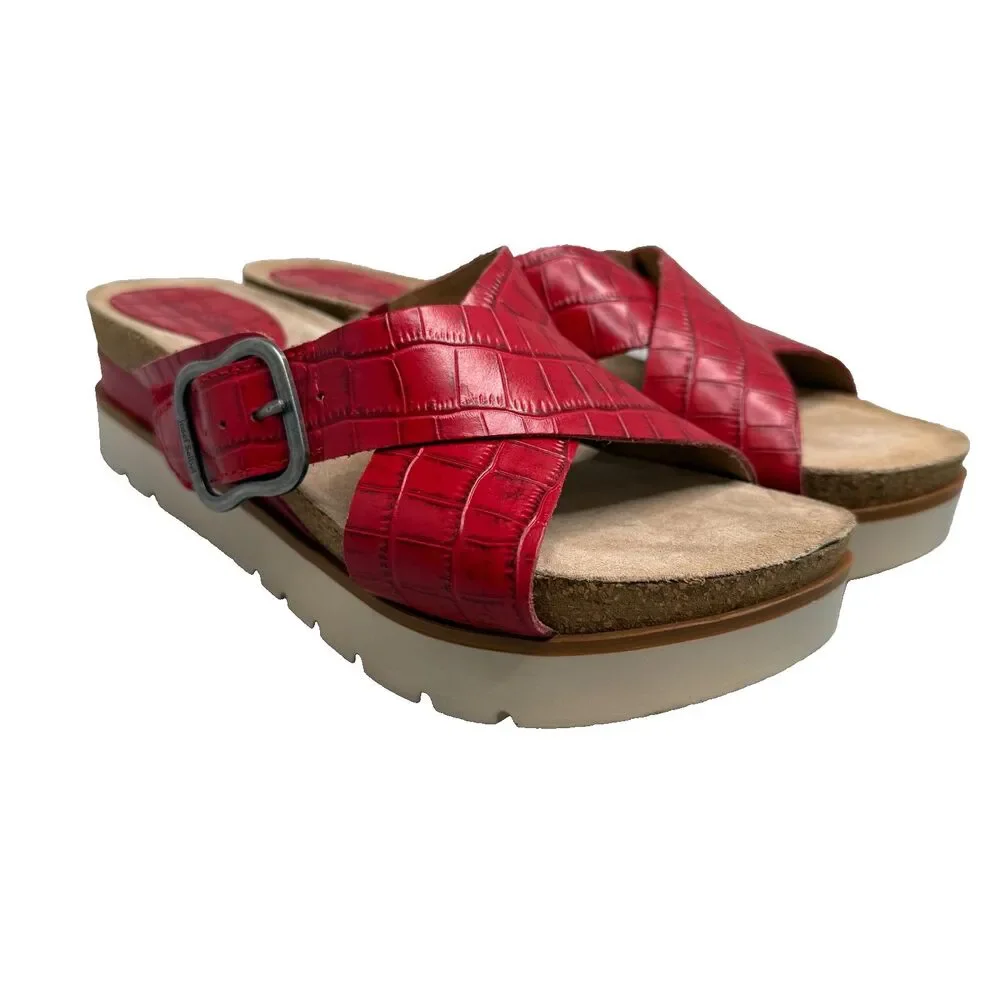 Josef Seibel Comfort Leather Platform Sandals Clea Red Brown Cork EU 39 US 8.5